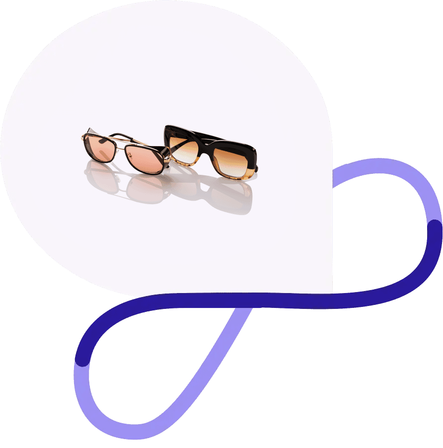 Two stylish sunglasses with reflective drop shadows, showcasing professional shadow creation services.