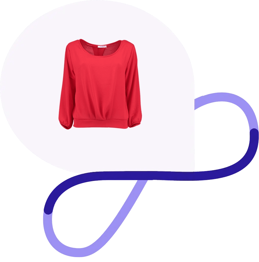 Red blouse refined with ghost mannequin editing, showcasing clean lines and a professional product display.